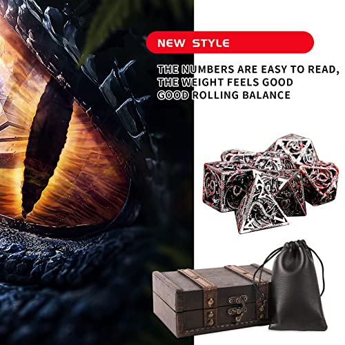 7pcs polyhedral Metal Dice Set DND,The New Hollow Pure Copper Process | DND Metal Dice Set,Used for Dungeon and Dragon Dice Games Role-Play RPG Explorer MTG Pioneer Game DND Dice Set - color: Black Red