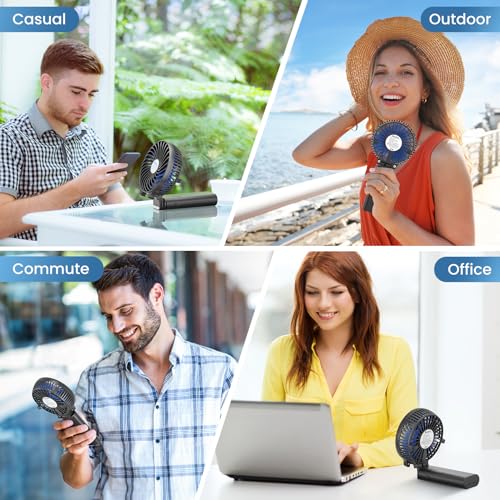 HandFan 5200mAh Portable Handheld Fan Rechargeable - 3 Speeds Foldable Personal Cooling, 2-IN-1 Hand Held Fan Battery Operated, 20H Runtime for Disney/Travel/Summer/Concerts/Women (Black&Blue) - color: Blue‑Blade Matte Black