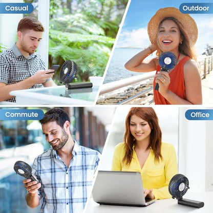 HandFan 5200mAh Portable Handheld Fan Rechargeable - 3 Speeds Foldable Personal Cooling, 2-IN-1 Hand Held Fan Battery Operated, 20H Runtime for Disney/Travel/Summer/Concerts/Women (Black&Blue) - color: Blue‑Blade Matte Black