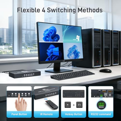 8 Port HDMI KVM with Multi-Viewer, 8x1 Quad Multiviewer Seamless Switcher, Support 4K@30Hz, PIP & POP, Keyboard Hotkey Switch, 3.5mm Audio Output - size: 4K30Hz 8x1 w/KVM