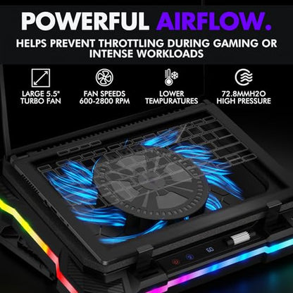 Tilted Nation Gaming Laptop Cooling Pad with USB Hub - Boost Performance, Stay Comfortable - RGB Laptop Cooler Stand with Adjustable Height & Fan Speed, RGB, USB (C + A) Hub, for 15.6" - 19" Laptops
