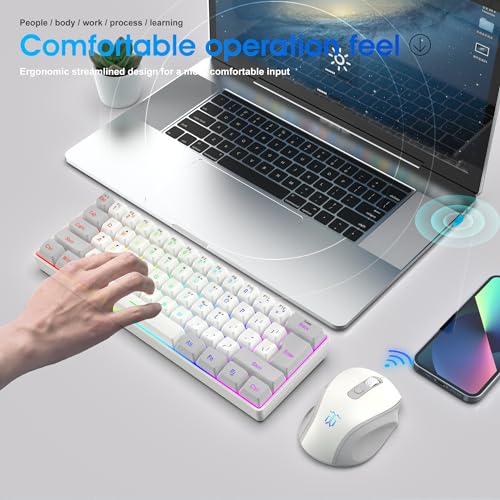 Snpurdiri 2.4G Wireless Gaming Keyboard and Mouse Combo, Include Mini 60% Mechanical Feel RGB Backlit Keyboard, Ergonomic Vertical Feel Small Wireless Mouse(Grey and White) - color: Grey White Combo