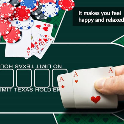 nuveti 63 x 31 Foldable Texas Poker Card Tabletop Layout Portable Anti-Slip Rubber Board Game Mat Poker Table Mat 8-10 Players Texas Hold'em Poker Mat - color: 63 X 31 Inch Rectangular-green5