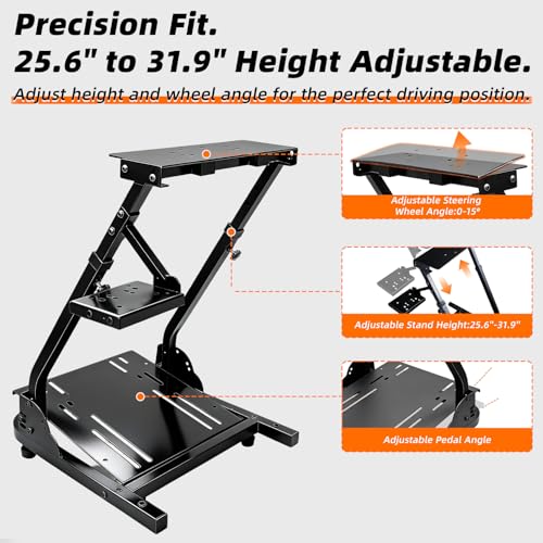 Racing Wheel Stand -Height Adjustable and Foldable Steering Wheel Stand with Gear Shifter Mount, a Durable Sim Racing Cockpit Base Fully Compatible with Logitech G25, G27, G29, G920, and G923 Wheels for an Immersive Racing Simulator Cockpit Experience