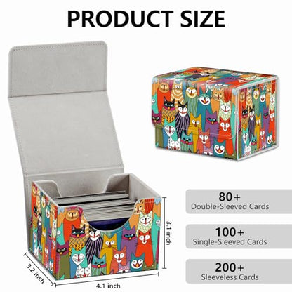 Strong Magnet Card Case Deck Box Mtg Card Box Playing Card Box Deck Box Tcg Up to 200 Cards Creative Pattern Trading Card Storage Box for Collectible Card Games, Doodle Cute Cat - color: Doodle Cute Cat