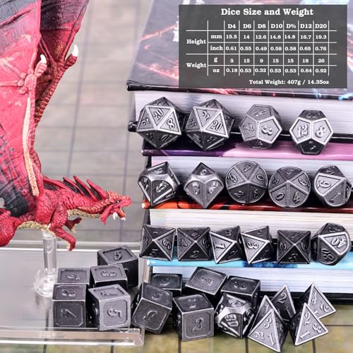 Extended Metal Dice RPG Set | 31 Piece Polyhedral Dice for DND5E Tabletop Role Playing Adventure Games (Iron) - color: Iron