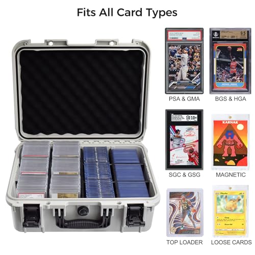 Trading Card Storage Box, Extra Large PSA Slab Case, Waterproof Carry Case | Graded Card Case with 8 Adjustable Dividers; Fits All PSA, BGS, SGC, CGC and CSG Slabs, Top Loaders and Magnetic Card Holders - color: Extra-Large Capacity / Grey