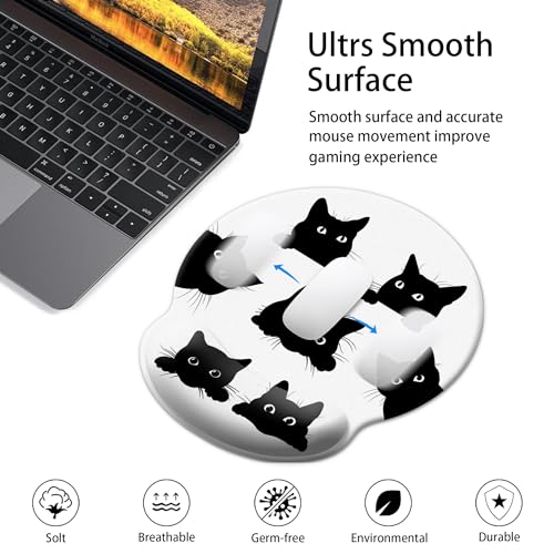 Funny Cat Mouse Pad Wrist Support,Ergonomic Mouse Pad with Wrist Rest,Comfortable Mousepad with Smooth Wrist Rest,Pain Relief Mouse Pads for Non-Slip Base,Computer,Laptop,Office & Home(Six Black Cats) - color: Funny Cat