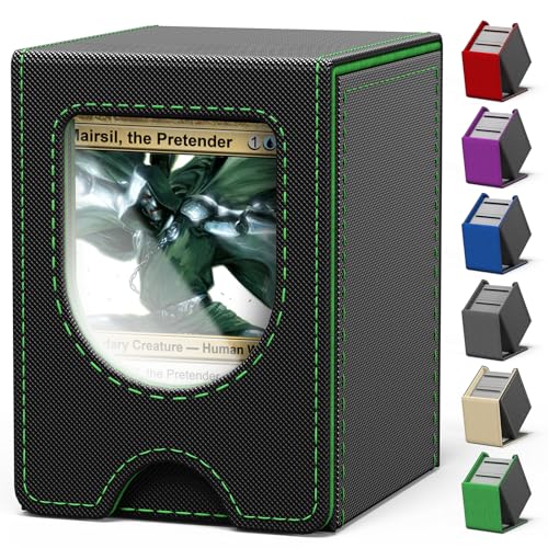 Card Deck Box for MTG Commander, Card Case Holds 100+ Double-Sleeved Cards, Magic Card Box Fits for TCG/PTCG/CCG Card with 2 Dividers (Black&Green) - color: Black&Green