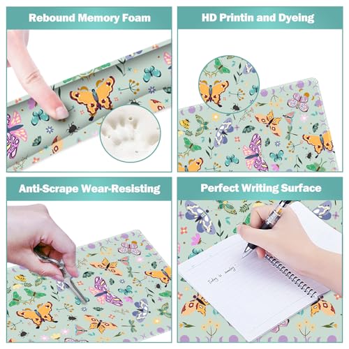 ARTSO Desk Mat Set, Aquamarine Extended Gaming Mouse Pad with Wrist Rest Support +Keyboard Wrist Rest +Coaster, Large Cute Butterfly Mousepad for Office, Home - color: Aquamarine Butterfly