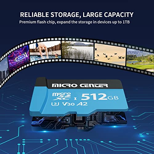 INLAND Micro Center Performance 512GB microSDXC Card, A2 Micro SD Card, UHS-I C10 U3 V30 A2 4K UHD Video Flash Memory Card with Adapter for Smartphones, Tablets, Drones and Action Cameras - size: U3 A2 - 512GB