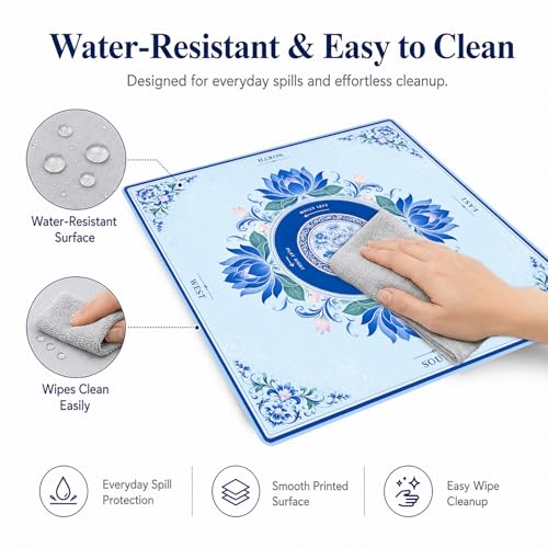 Blue Floral Mahjong Mat,Non Slip American Mah Jongg Table Mat | 32in soft neoprene mah jongg mat reduces tile noise protects tabletops & packs easily for game nights or a thoughtful gift - color: 015