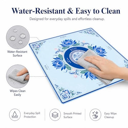 Blue Floral Mahjong Mat,Non Slip American Mah Jongg Table Mat | 32in soft neoprene mah jongg mat reduces tile noise protects tabletops & packs easily for game nights or a thoughtful gift - color: 015
