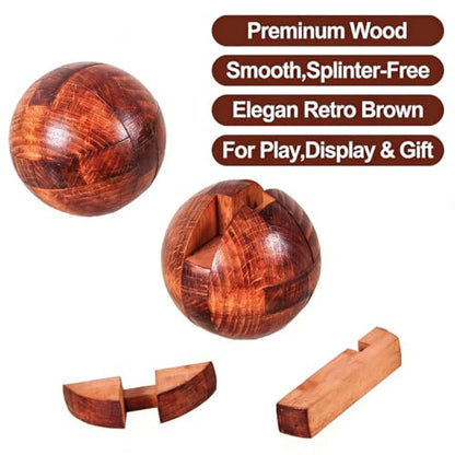 Wooden Brain Teaser Puzzles for Adults - Challenging 3D IQ Logic Games for Teens 14+, Stress Relief Desk Toys & Office Decor, Unique Gifts for Men, Women, Seniors (Ball) - style: Ball