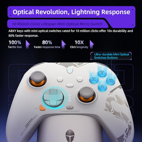 Thunderobot G80 1000HZ Wireless Gaming Controller for NS/PC/iOS/Android with Charging Dock,Hall-effect Adjustable Joystick,Dual-Mode Force-Switch Triggers,Optical Micro Switches (White) [android,ios] - color: White
