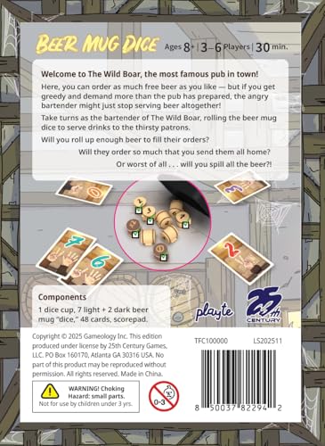 25th Century Games Beer Mug Dice Fun Dice Rolling Game for Families & Friends | Ages 8+ | 3-6 Players | Pub-Themed Strategy & Luck Card Game