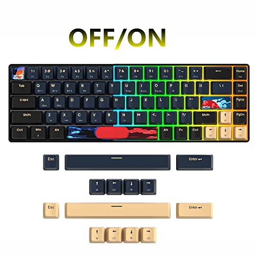 surmen GT68 65% Wireless Mechanical Gaming Keyboard 60 Percent RGB Hot-Swappable 68-Key Compact Keyboard Bluetooth5.0/2.4G/USB with Yellow Switch (Yellow Switch, Blue Samurai 68) - color: Blue samurai 68-Yellow Switch