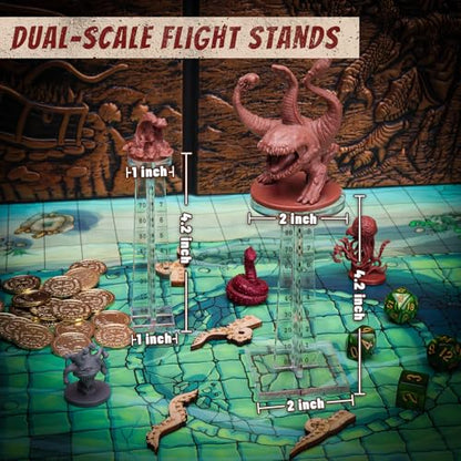 CZYY DND Flying Miniature Flight Stands, Set of 2 Acrylic Combat Risers | Small 1 in & Large 2 in Platforms, Tracks 0-9999 ft Altitude, Side Notches for Height Tracking, For Aerial RPG Combat Scenes