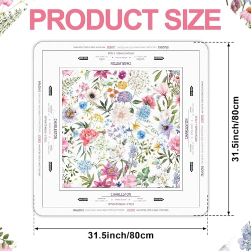 Tegeme Large Mahjong Mat 31.5 x 31.5 Inch Chinoiserie Flower Mahjong Mat | Anti Slip Game Rug for American Mah Jong Game Table Card Board Tile - size: 31.5" X 31.5", style: Floral