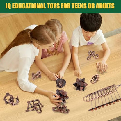 13 Pcs Brain Teaser Puzzles for Adults - Metal Puzzles 3D Puzzle Game Toys for Adults Teens - Wooden Unlock Interlocking Puzzle Adult IQ Education Smart Toys - color: Style B