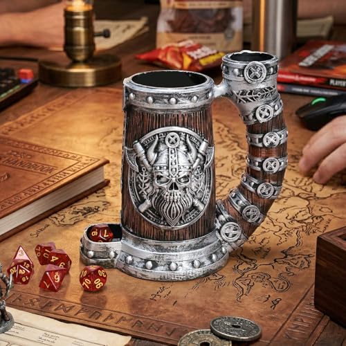 Dice Tower Mug, Dice Rolling Tower, Comes With 7 PCS Dice Set, Suitable for Dnd Dungeons And Dragons, Tabletop Games, Available As Drink Holder, D&D Gifts, Dnd Accessories (Silver-brown skull) - color: Silver-brown Skull
