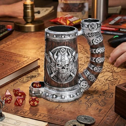 Dice Tower Mug, Dice Rolling Tower, Comes With 7 PCS Dice Set, Suitable for Dnd Dungeons And Dragons, Tabletop Games, Available As Drink Holder, D&D Gifts, Dnd Accessories (Silver-brown skull) - color: Silver-brown Skull