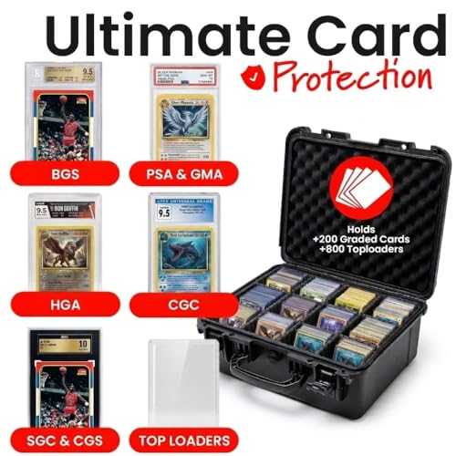 4 Row Graded Card Storage Box, IP67 Waterproof Hard Slab Case Holds 200+ PSA BGS SGC Graded Cards & 800+ Top Loaders, Baseball Sports Trading Card Carrying Case with Dividers, Large - size: LARGE