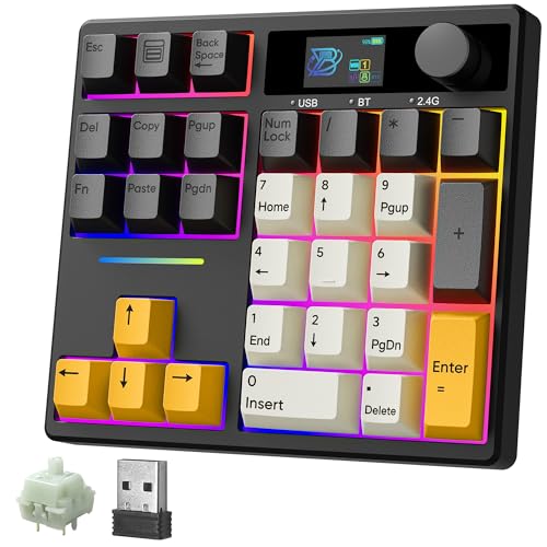 BOYI TD31Pro Mechanical Numpad,Mini Keyboard with Screen&Knob,Bluetooth5.0/2.4G/Type-C Wireless Numeric Keypad,Gasket HotSwap RGB Number Pad,PBT Keycaps Rechargeable Number keypad for PC(Black-Grey) - color: Black-Grey