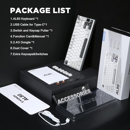 YUNZII AL80 75% Wireless Aluminum Mechanical Keyboard(Silver,Cocoa Cream) | QMK/VIA, Smart LCD Display and Knob, Hot Swap, Gasket Structure, BT/2.4G/USB-C, RGB Keyboard for Gaming/Win/Mac - color: Silver, size: Cocoa Cream V2 Switch