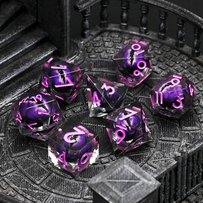 FONVGOGO Sharp Edge Resin Dice Set, Liquid Core DND Dice, Dragon Eye Dice Set D and D Dungeons and Dragons Dice Polyhedral Beholder's Ttrpg Die Role Playing RPG (Light Purple) - color: Dragon Eye Purple-01