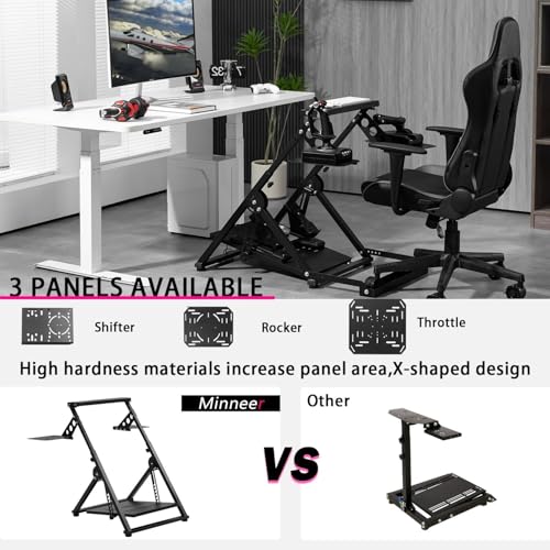 Minneer Flight racing simulator cockpit Foldable Steering Wheel Stand with Seat Fixing Slot, Fits for Logitech/Thrustmaster/Fanatec X56/X52/G29/G923/T248/T300/TSPC game wheel Excluding Wheel, Pedals
