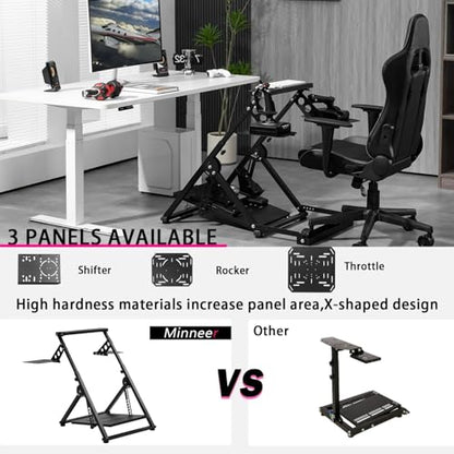 Minneer Flight racing simulator cockpit Foldable Steering Wheel Stand with Seat Fixing Slot, Fits for Logitech/Thrustmaster/Fanatec X56/X52/G29/G923/T248/T300/TSPC game wheel Excluding Wheel, Pedals