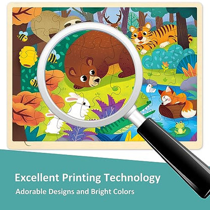 48 Piece Puzzles for Kids Ages 4-8, Forest Animals Wooden Jigsaw Puzzles for Toddlers 4 Year Old, Preschool Educational Puzzle Ages 3-5 with Tray - style: 48 Piece