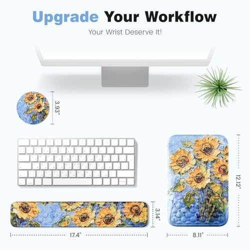 Ospelelf 3 in1 Ergonomic Wrist Rest Pad for Computer Keyboard and Mouse, Large Mouse Pad Set with Support for Office, Sunflower - color: Sunflower