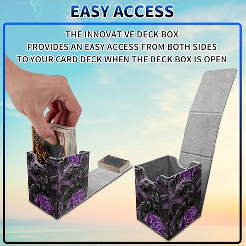 Purple Rose Dragon Card Deck Box, MTG Commander Deck Box Card Deck Case for Trading Cards, 100+ Sleeved Cards with PU Leather Magnetic Card Storage Box for TCG CCG Magic Cards - color: Card Deck Box-595