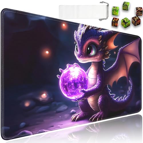 for MTG Game Playmat - 24 x 14 inches with Dices and Storage Bags, Non-Slip Base for TCG and Board Game Card Mats, Trading Card Games Mat, Baby Dragon in Crystal Ball Pattern Collectible Card Playmats - color: Jv-playmat-p7-1-g183