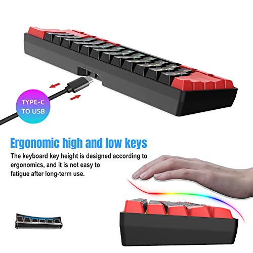 Snpurdiri 2.4G Wireless Gaming Keyboard and Mouse Combo, Include Mini 60% Merchanical Feel Keyboard, Ergonomic Vertical Feel Small Wireless Mouse(Red and Black) - color: Red Black Combo