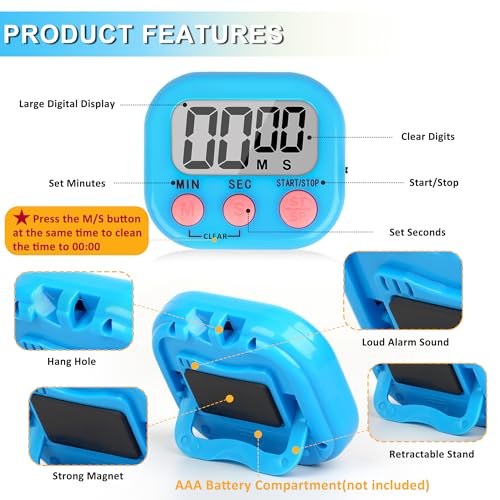 ZILLEEN Classroom Timer for Kids Teachers 2 Pack Digital Timers, Blue & Yellow - color: Blue & Yellow