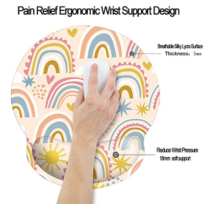 Memory Foam Wrist Support Mouse Pad Comfortable Padded Wrist Mousepads 9in X10in Desktop Notebook Mouse Mat (Cute Rainbow Foam) - color: Cute Rainbow Foam