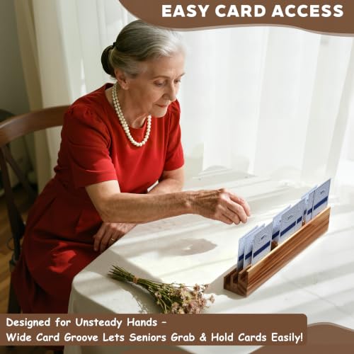 Playing Card Holder for Seniors Adults, Set of 4 Widen Card Slots Card Holders for Playing Cards, Wooden Cards Holder with Detachable Divider for Card Game Bridge Canasta Strategy - size: 1.9" x 2.1" x 11.8"