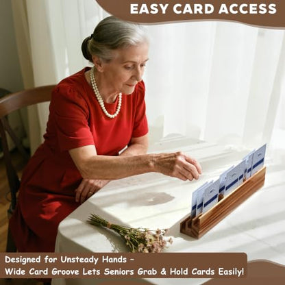 Playing Card Holder for Seniors Adults, Set of 4 Widen Card Slots Card Holders for Playing Cards, Wooden Cards Holder with Detachable Divider for Card Game Bridge Canasta Strategy - size: 1.9" x 2.1" x 11.8"