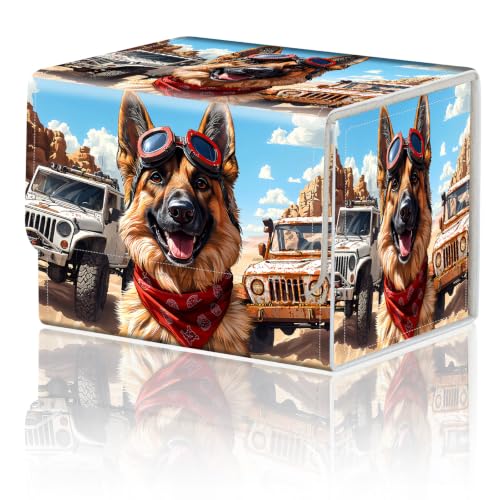 Magnetic Closure TCG Deck Box Portable Card Holder Trading Card Deck Box | PU Leather Collectible Card Case Game Trading Card Deck Box Storage Scratch Resistant Lining, Cool Dog Desert Offroad Jeep - color: Cool Dog Desert Offroad Jeep