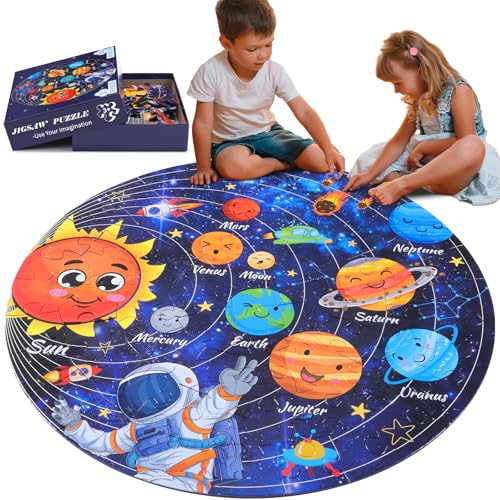 Civaner 70 Pieces Floor Puzzles Round Large Puzzles for Kids Ages 3-5 5-8 Jumbo Jigsaw Puzzle Educational Gifts for Toddlers Girls Boys Baby Shower Holiday Birthday(Solar System) - style: Solar System