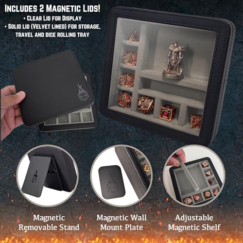 Forged Dice Co. RPG Character Shrine Display Case for Dice and DND Miniatures - Includes Travel Dice Tray and Display Lid - Compatible with Dungeons and Dragons Dice and Miniatures - Gray - color: Grey