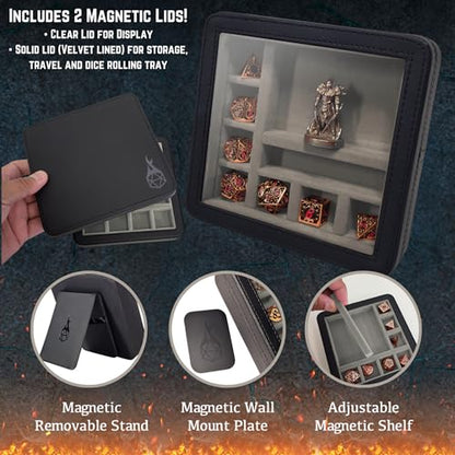 Forged Dice Co. RPG Character Shrine Display Case for Dice and DND Miniatures - Includes Travel Dice Tray and Display Lid - Compatible with Dungeons and Dragons Dice and Miniatures - Gray - color: Grey