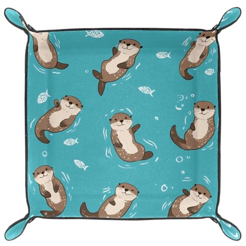 Dice Trays Otters Animals Holder Storage Box for Dice Games Like RPG DND, Leather Dice Holder Portable Folding Rolling Dice Tray, 16x16cm - color: Multi 7