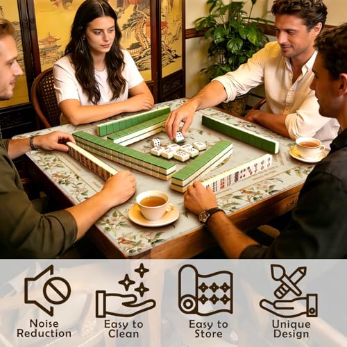 Yellow Floral Bird Chinoiserie Mahjong Mat 31.5 x 31.5 in,Traditional Chinese Flower Non-Slip Noise Reduction Gaming Mat for Table American Mahjong Poker Board Games Card Games Dominoes - color: Yellow Chinese Style Flower & Bird Mahjong Mat