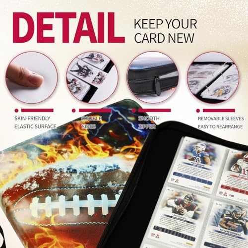 1080 Pockets Football Card Binder 9 Pocket, Trading Card Binder with 60 Page Removable Sleeves, Zipper Card Book Album Holder[PROTECTIVE][PLEASANT TOUCH SURFACE] - color: Footballl C