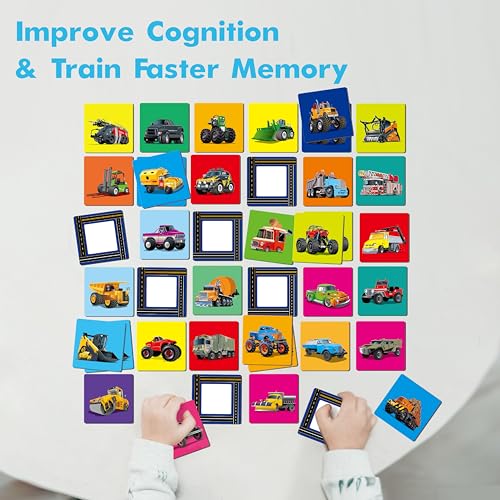 Hebayy Truck Matching Game, 72 PCS Traffic Memory Matching Cards for Toddlers 36 Pairs Transportation Memory Cards Educational Toys for Preschool Boys & Girls 4 5 6 Years Old - style: Truck