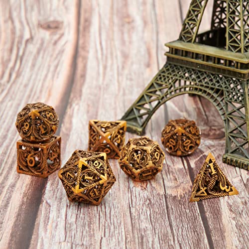 DND Dice Set Metal Dice Dungeons and Dragons Dice Gift Polyhedral Dice Set Role Playing Dice D20 Hollow Polyhedral Dices Sets for Dungeons and Dragons RPG MTG Table Games - color: Ancient Gold
